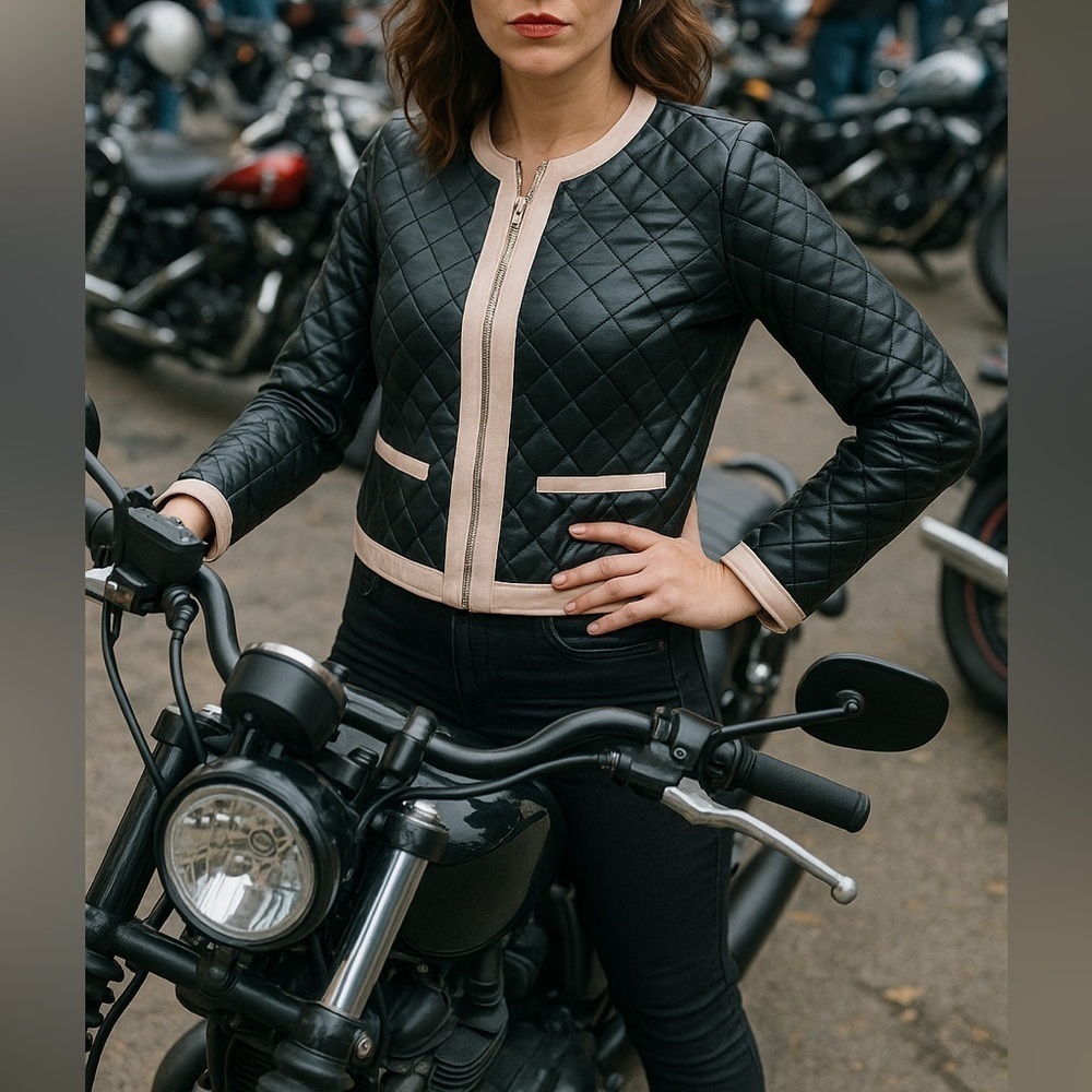 Zarina | Black Pink Faux Leather Quilted Lined Moto Zipper Jacket Blazer EU 44 - Picture 17 of 17